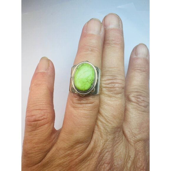 Vintage Sterling Silver 925 Green Turquoise Wide Band Ring Size 6, 15.9g - Picture 2 of 10